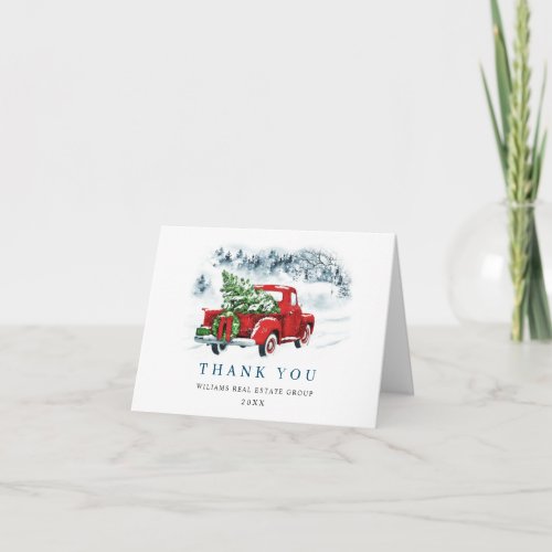 Vintage Red Farm Truck Christmas Corporate Holiday Thank You Card