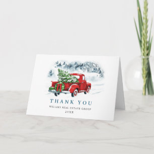 Vintage Red Farm Truck Christmas Corporate Holiday Thank You Card