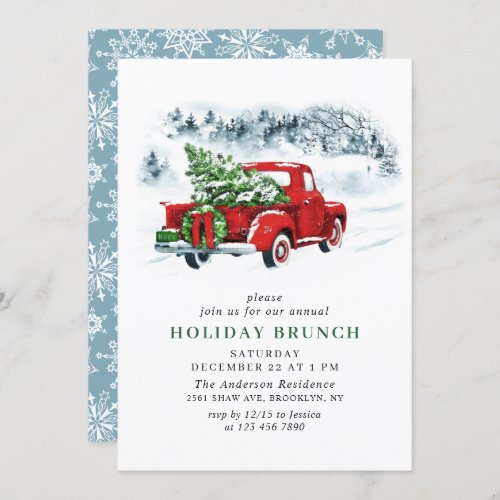 Vintage Red Farm Truck Christmas HOLIDAY BRUNCH Invitation