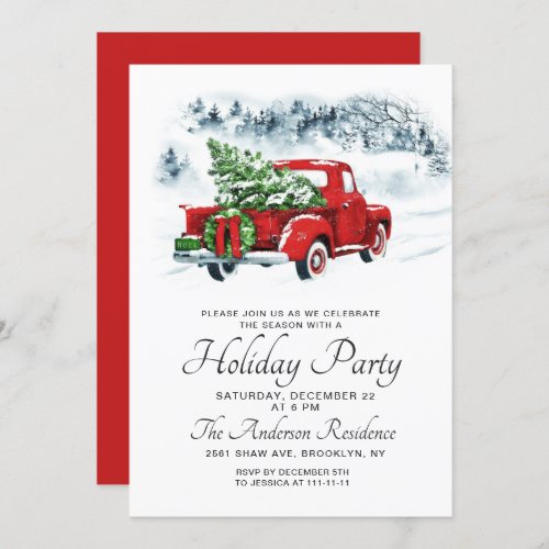 Vintage Red Farm Truck Christmas Holiday Party Invitation