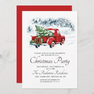 Vintage Red Farm Truck Christmas Holiday Party Invitation