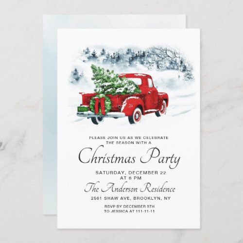 Vintage Red Farm Truck Christmas Holiday Party Invitation