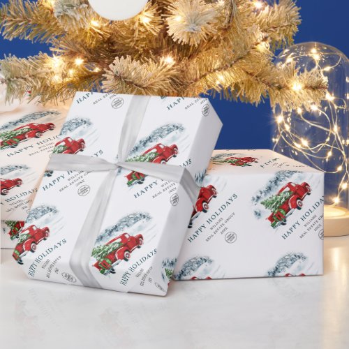 Vintage Red Farm Truck Christmas Holiday Wrapping Paper