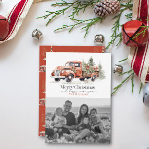 Vintage Red Farm Truck Christmas Tree Photo Holiday Card