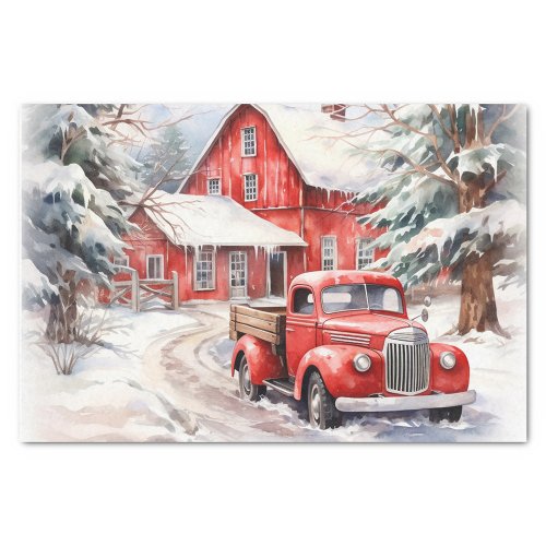 Vintage Red Farm Truck Decorated For Christmas Gift Tags