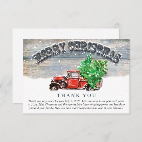 Vintage Red Farm Truck Holiday Corporate Christmas Thank You Card