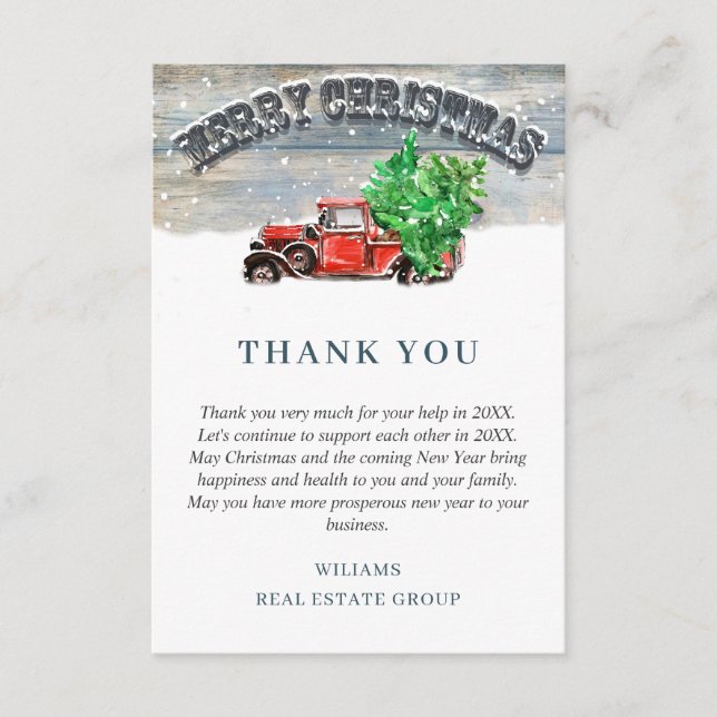 Vintage Red Farm Truck Holiday Corporate Christmas Thank You Card (Front)