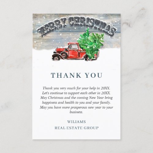 Vintage Red Farm Truck Holiday Corporate Christmas Thank You Card