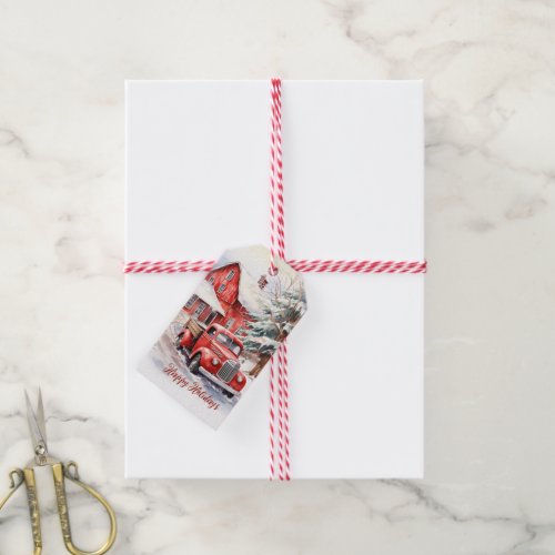 Vintage Red Farm Truck Red Barn Gift Tags
