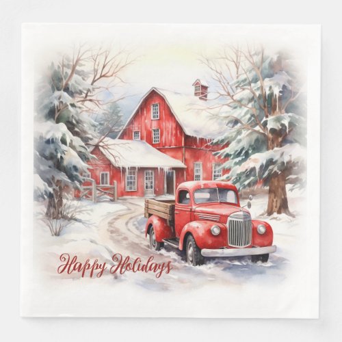 Vintage Red Farm Truck Red Barn Paper Dinner Napkins