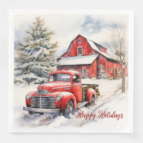 Vintage Red Farm Truck Red Barn Paper Dinner Napkins