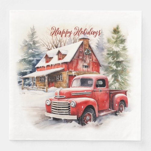 Vintage Red Farm Truck Red Barn Paper Dinner Napkins