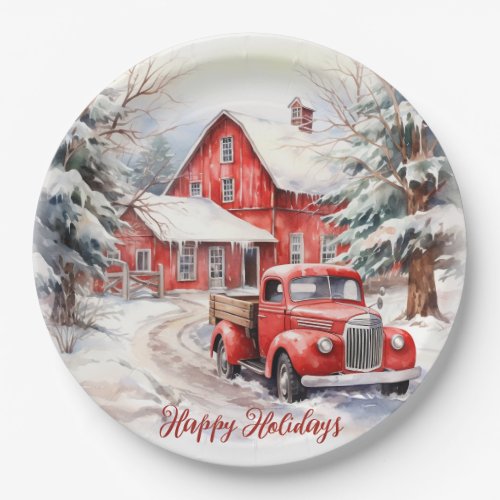 Vintage Red Farm Truck Red Barn Paper Plates