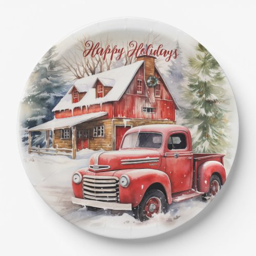 Vintage Red Farm Truck Red Barn Paper Plates