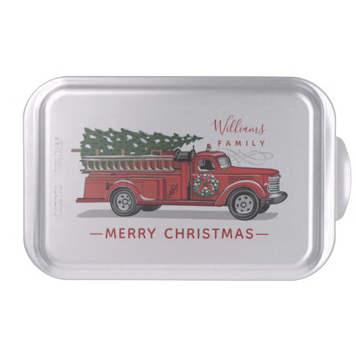 Vintage Red Fire Truck Christmas Tree Family Name Cake Pan