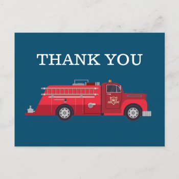 Vintage Red Fire Truck / Fire Engine Thank You Postcard by PrettyLittleInvite at Zazzle