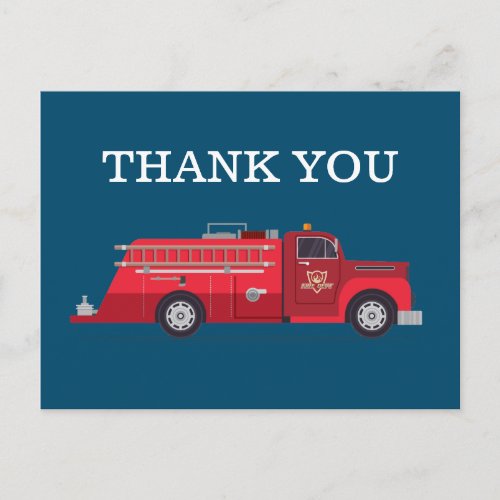 Vintage Red Fire Truck  Fire Engine Thank You Postcard