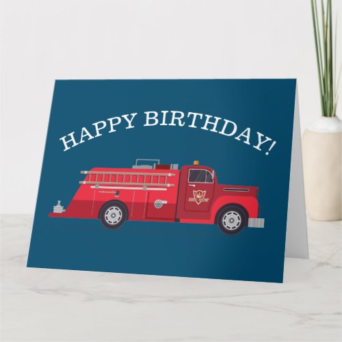 Vintage Red Fire Truck Happy Birthday Card