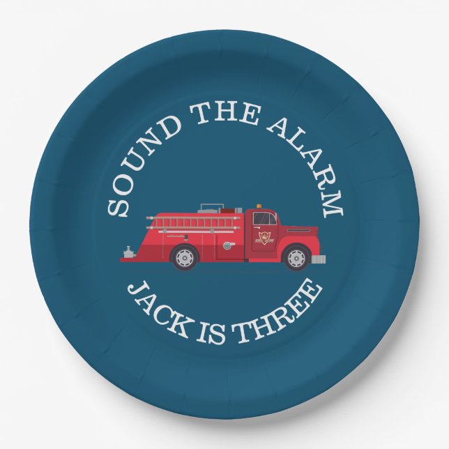 Vintage Red Fire Truck Paper Plates (Front)