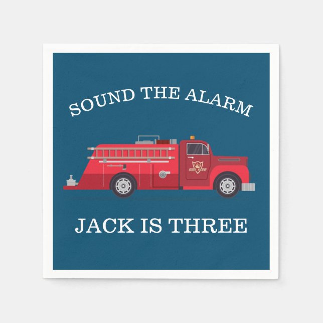 Vintage Red Fire Truck Party Napkins (Front)