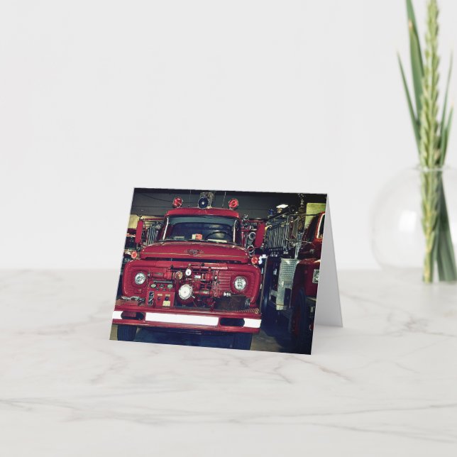Vintage Red Fire Truck Thank You Card (Front)