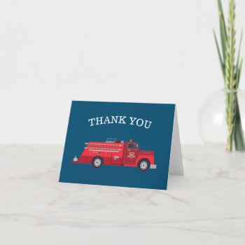 Vintage Red Fire Truck Thank You Card by PrettyLittleInvite at Zazzle