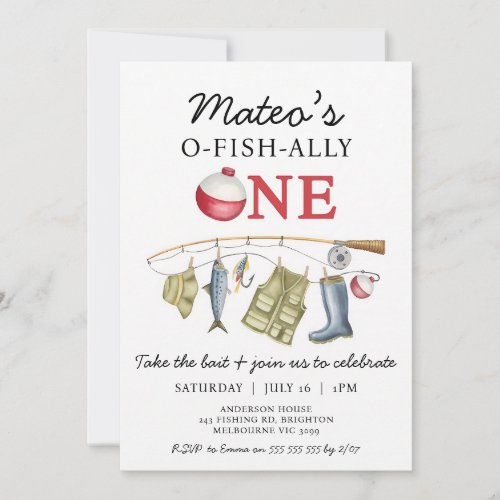 Vintage Red Fishing O-Fish-Ally One 1st Invitation