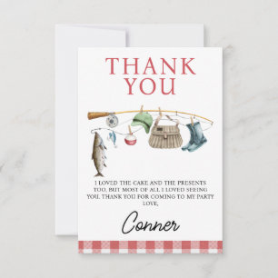 Vintage Red Fishing O-Fish-Ally One Birthday Thank You Card