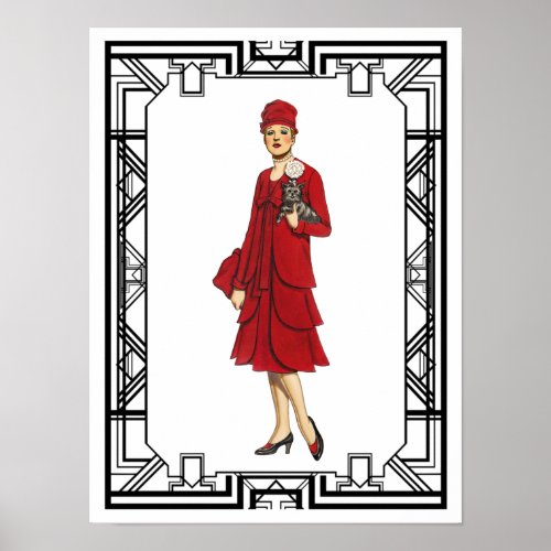 Vintage Red Flapper Daywear Retro Model Poster