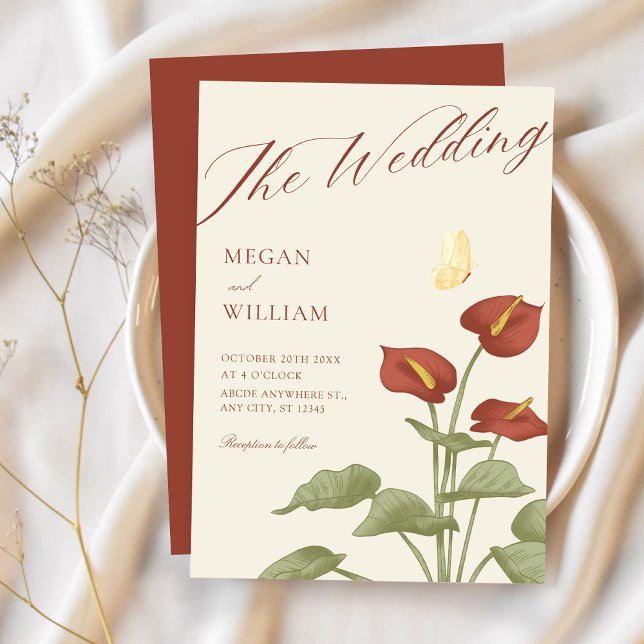 Vintage red floral botanical wedding  invitation (Creator Uploaded)