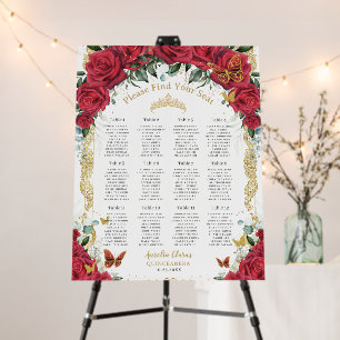Vintage Red Floral Butterflies Quinceañera Seating Foam Board