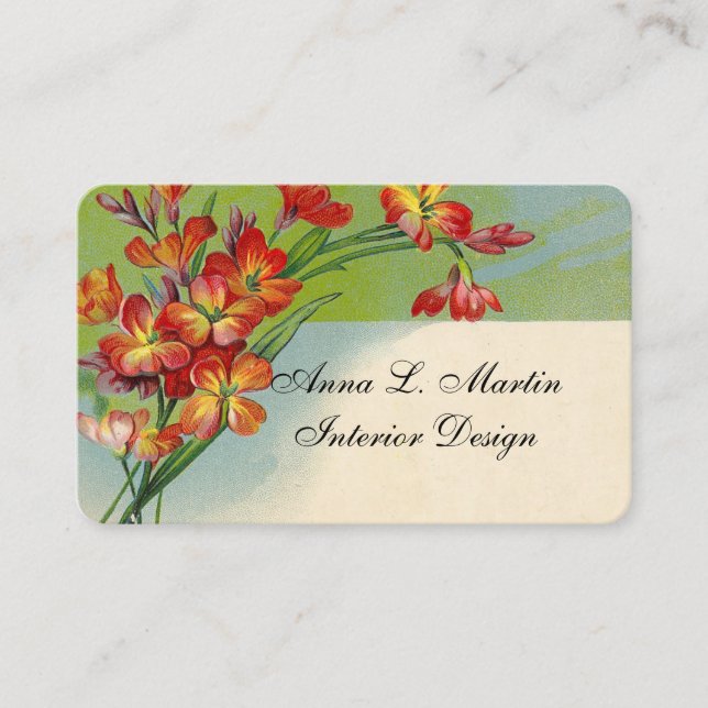 Vintage Red Floral Calling Card Business (Front)