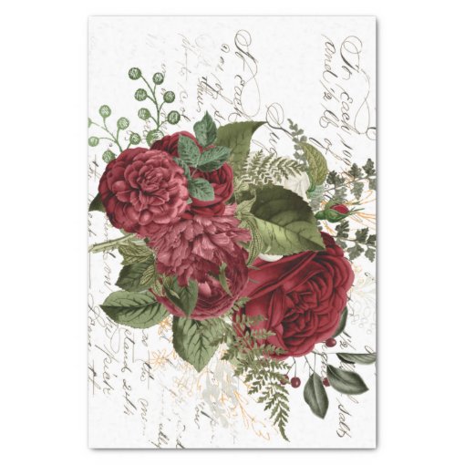 Vintage Red Floral Collage Tissue Paper | Zazzle