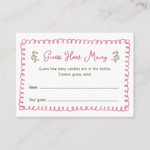 Vintage Red Floral Girl Baby Shower Guess How Many Enclosure Card