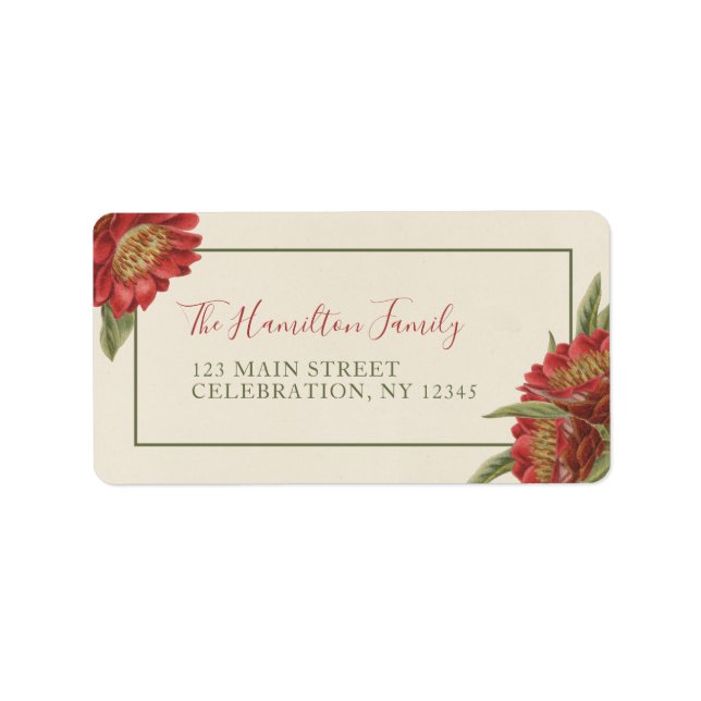 Vintage Red Floral Holiday Custom Label (Front)