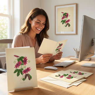 Vintage Red Floral Illustration Card