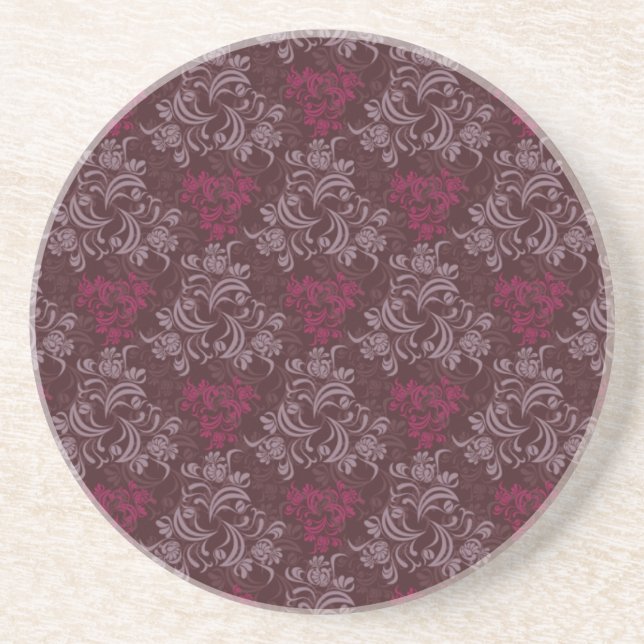 Vintage Red Floral Pattern Coaster (Front)