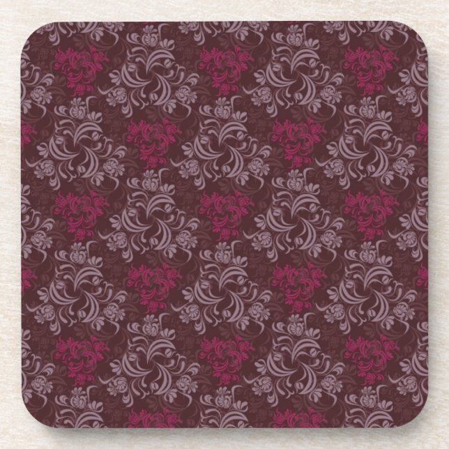 Vintage Red Floral Pattern Drink Coaster (Front)