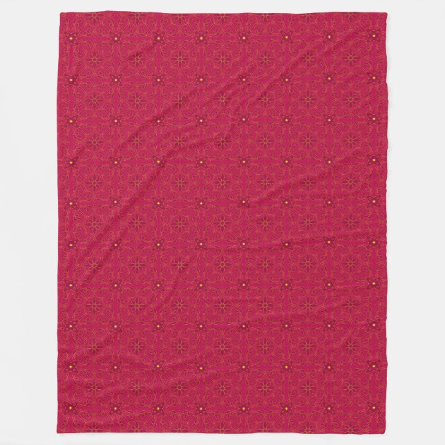 Vintage Red Floral Pattern Fleece Blanket (Front)