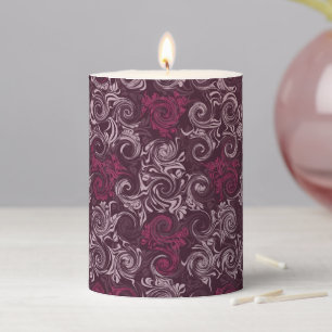 Vintage Red Floral Swirls Pillar Candle