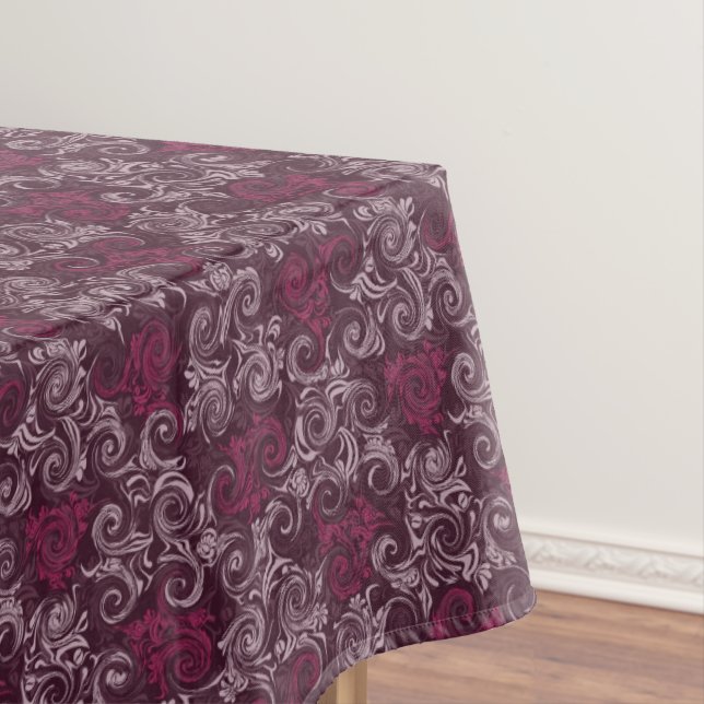 Vintage Red Floral Swirls Tablecloth (In Situ)