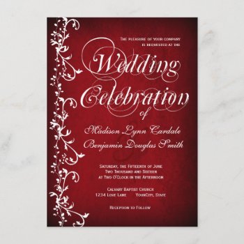 Vintage Red Floral Swirls Wedding Invitations by CustomWeddingSets at Zazzle