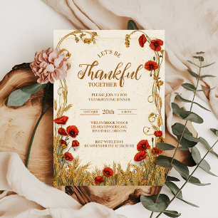 Vintage Red Floral Thanksgiving Celebration Invitation