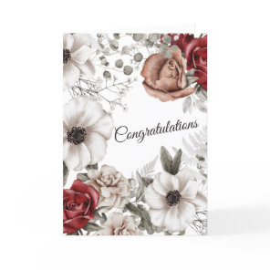 Vintage  Red Floral Watercolor Wedding Card