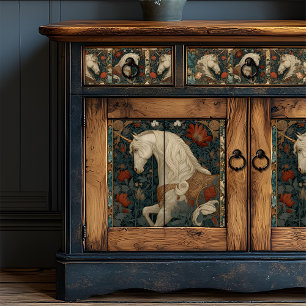 Vintage Red Floral William Morris Style Unicorn Tissue Paper