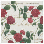 Vintage Red Flowers and Cursive Writing on Ivory Fabric