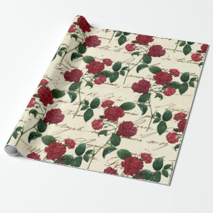 Vintage Red Pink and White Rose Wrapping Paper | Zazzle