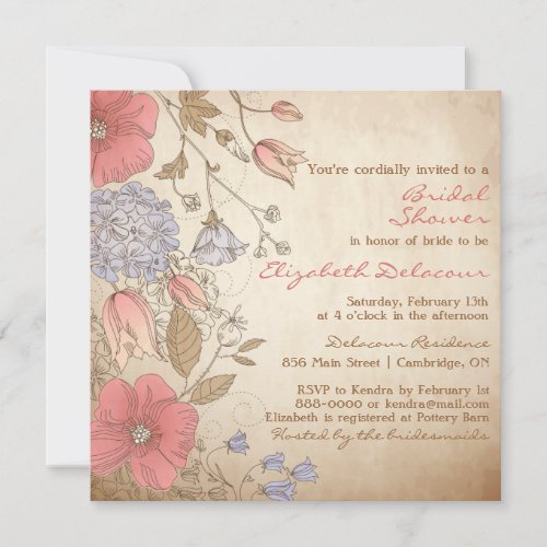 Vintage Red Flowers Bridal Shower Invitation