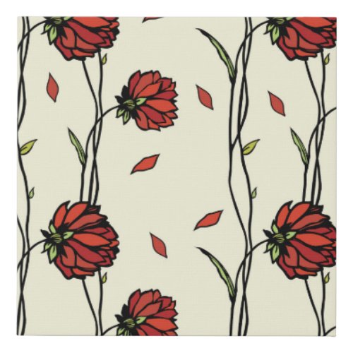 Vintage Red Flowers Illustration Faux Canvas Print