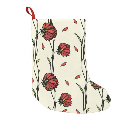 Vintage Red Flowers Illustration Small Christmas Stocking